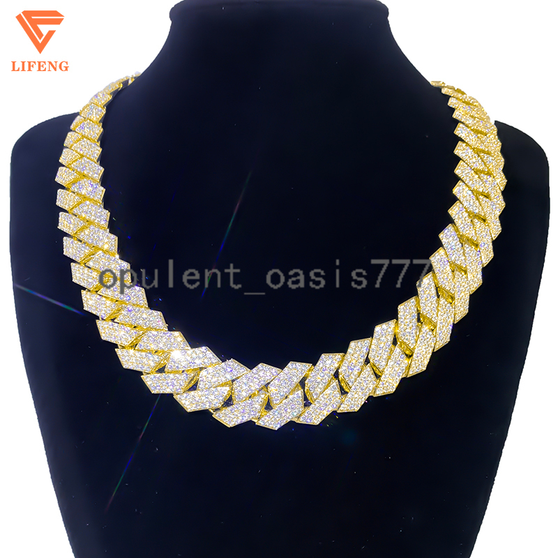 Lifeng Custom 18mm Cuban Chain 925 Silver 18K Gold Plated Diamond Iced Hiphop 18mm Moissanite Necklace