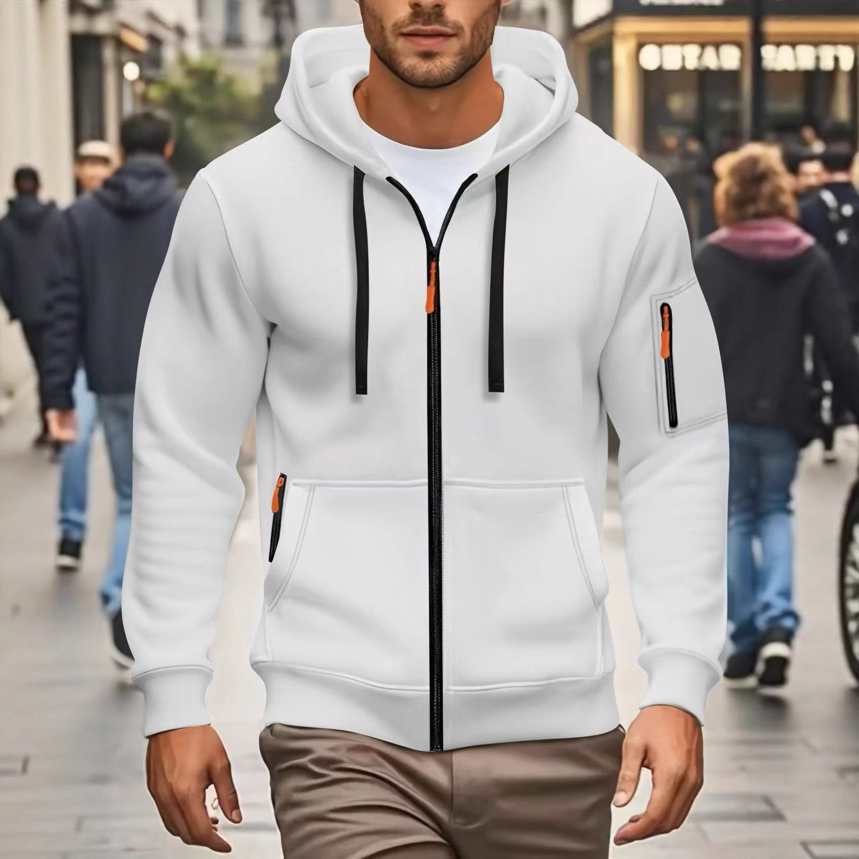Loose Plus Size Men's hoodie Trendy Innovative Multi-Pocket Zipper Cardigan Sweatshirt Jacket Hoodie