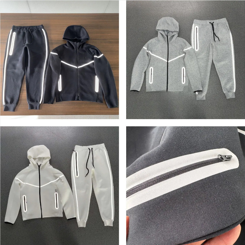2026 Men's Tracksuits Original Tech Fleece Wind Runner 3M Black Zip Jacket Hoodie Sports Casual Knit Basketball Pullover Pants Reflective press