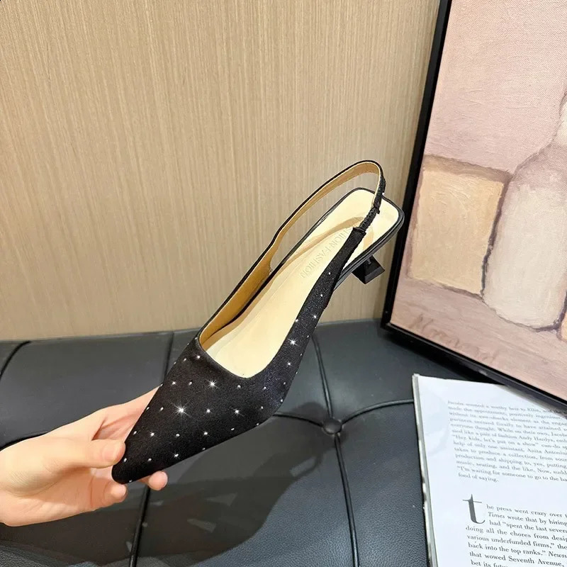 Womens Shoes Slingbacks Womens High Heels Plus Size Dress Pumps Women Rivet Pointed Toe Buckle Strap Thin Heels Sandals 250814