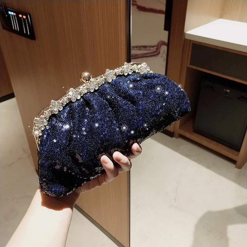 Dark Blue Clutch Bag Women Bling Sequin Purses and Handbag Diamonds Womens Wallet Chain Shoulder Female Party Clutch Z246 250815