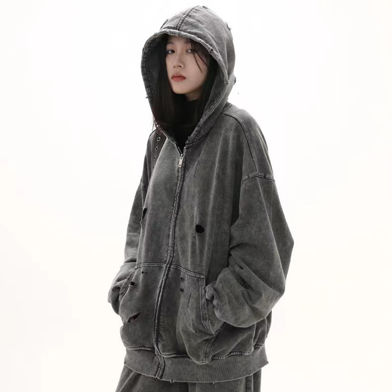 Autumn Winter hoodie Distressed Hooded Sweatshirt for Men Washed Loose Fit Versatile Couple Style American Trendy Brand Top