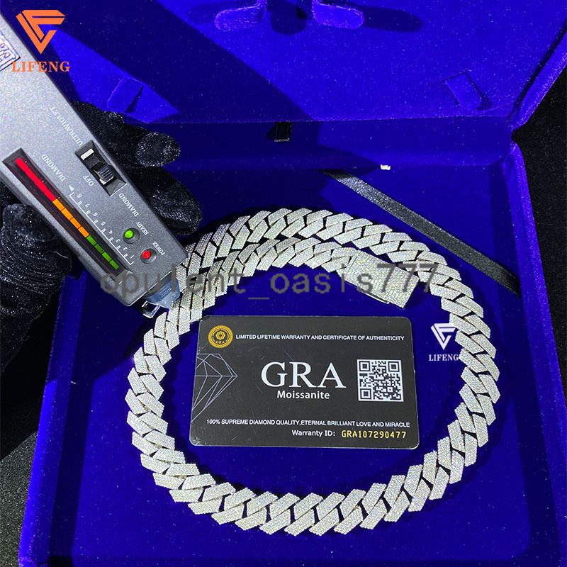 Custom 15mm 4-Rows 925 Sterling Silver Cuban Link Chain Mens Iced Hip Hop Diamond VVS Moissanite Prong Necklace Fine Necklaces