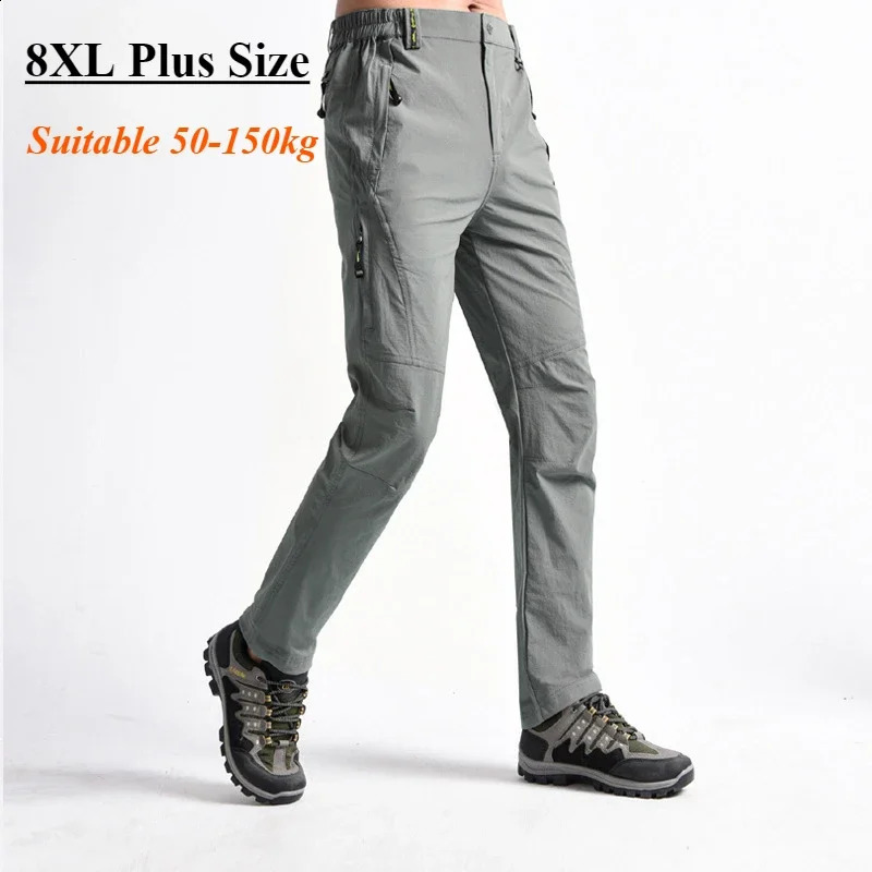 8XL Outdoor Quick Dry Hiking Sport Pants Mens Thin Breathable Casual Pockets Work Trousers Fishing Jogging Golf Pants Sweatpants 250808