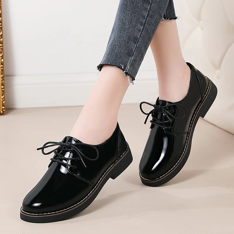 Autumm Winter Womens Flat Shoes British Style Oxford Shoes Women Platform Increasing Black Work Shoes Women Zapatos Mujer 250811