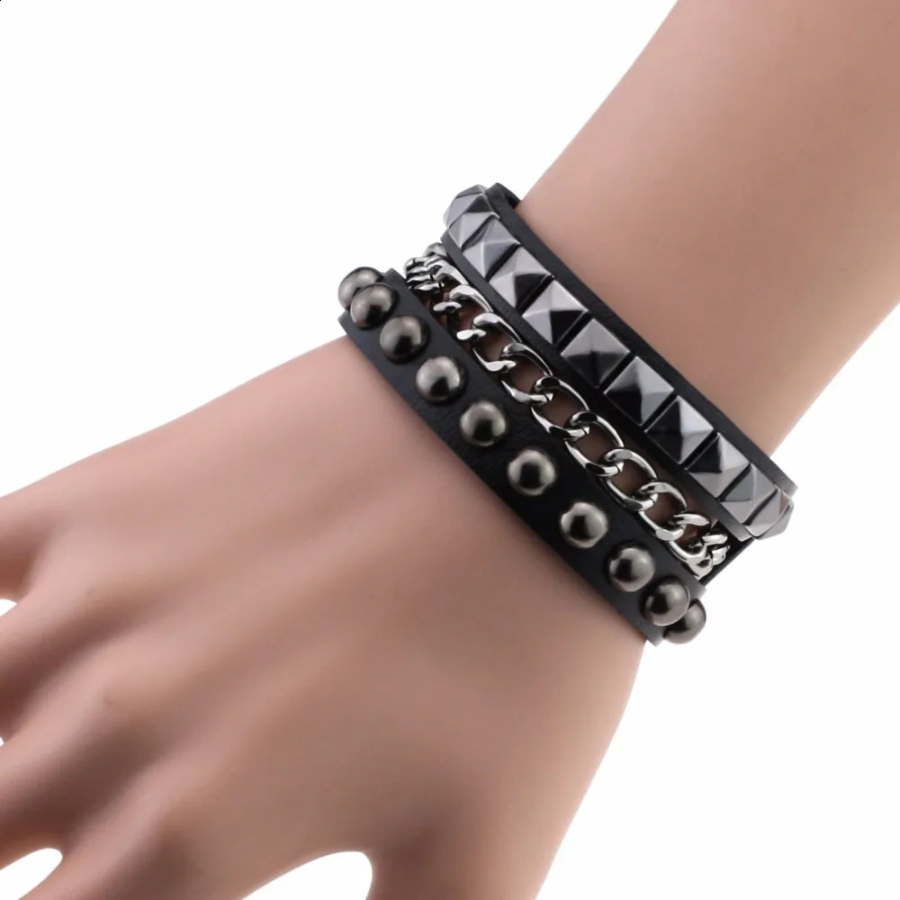Multilleurs Rock Spiks Rivet Chains Gothic Punk large manche bracelet en cuir bracelet mode Bracelets Bijoux Pulseiras 250812