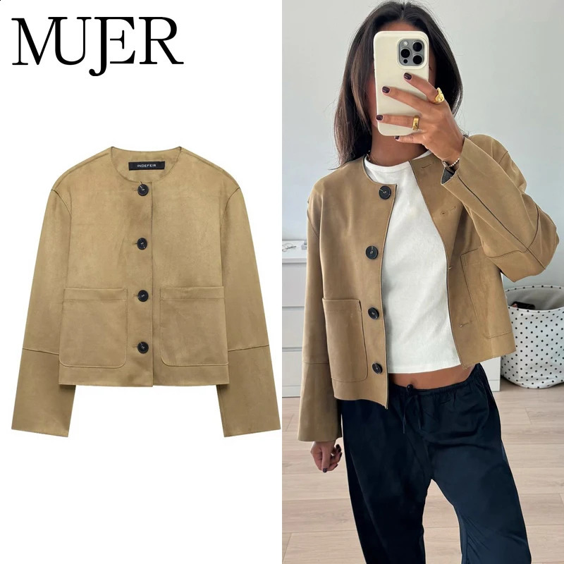 MUJER Suede Jacket Women Varsity Bomber Jackets for in Coats and Woman Long Sleeve Womens Winter 250815
