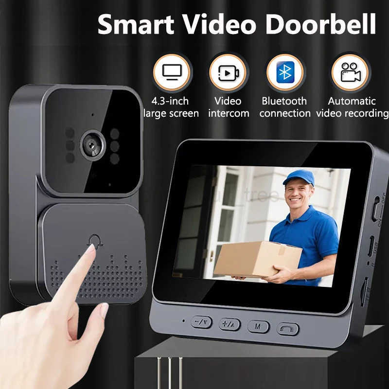 Wireless Video Intercom Doorbell HD Night Vision 4.3-inch IPS Screen Waterproof Visual Door Bell Camera Smart Home Security T250816