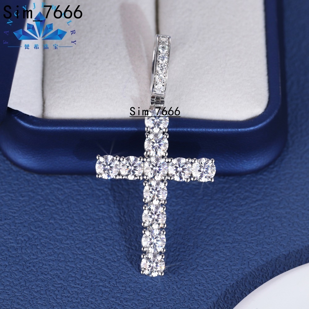 Hiphop Fashion Cross Pendant 5 mm Round D VVS Moisanite Diamond 10k / 14k / 18k blanc / rose / or jaune pour les femmes / hommes