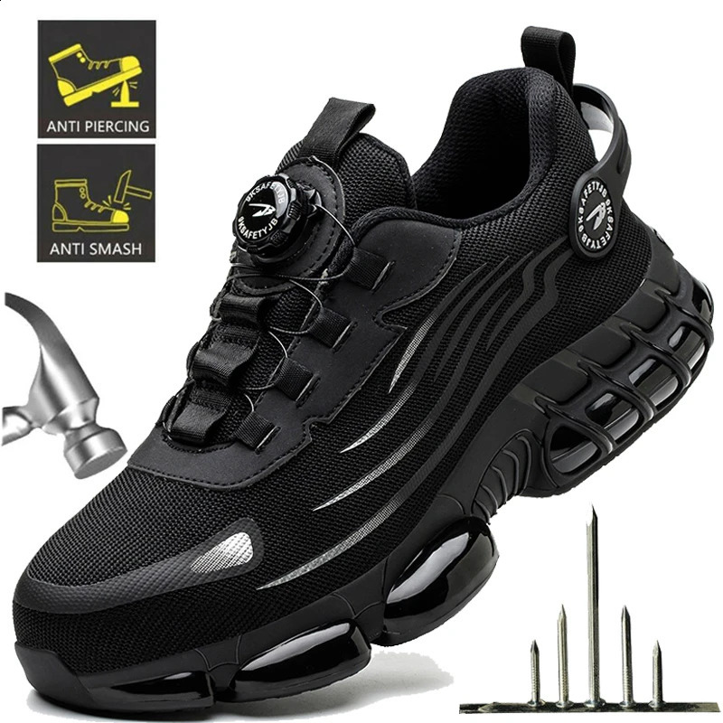 Bouton en rotation en acier toe chaussures de sécurité hommes anti-smash