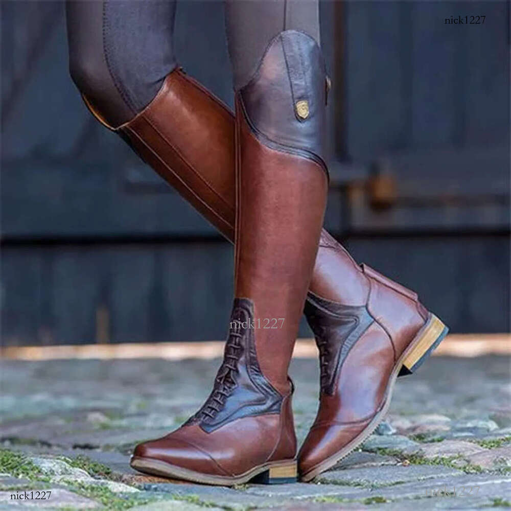 Women's Equestrian Boots Leather Knee High Shoes Vintage Horse Riding Boots Autumn Winter Mountain Riding Boots Botas Mujer