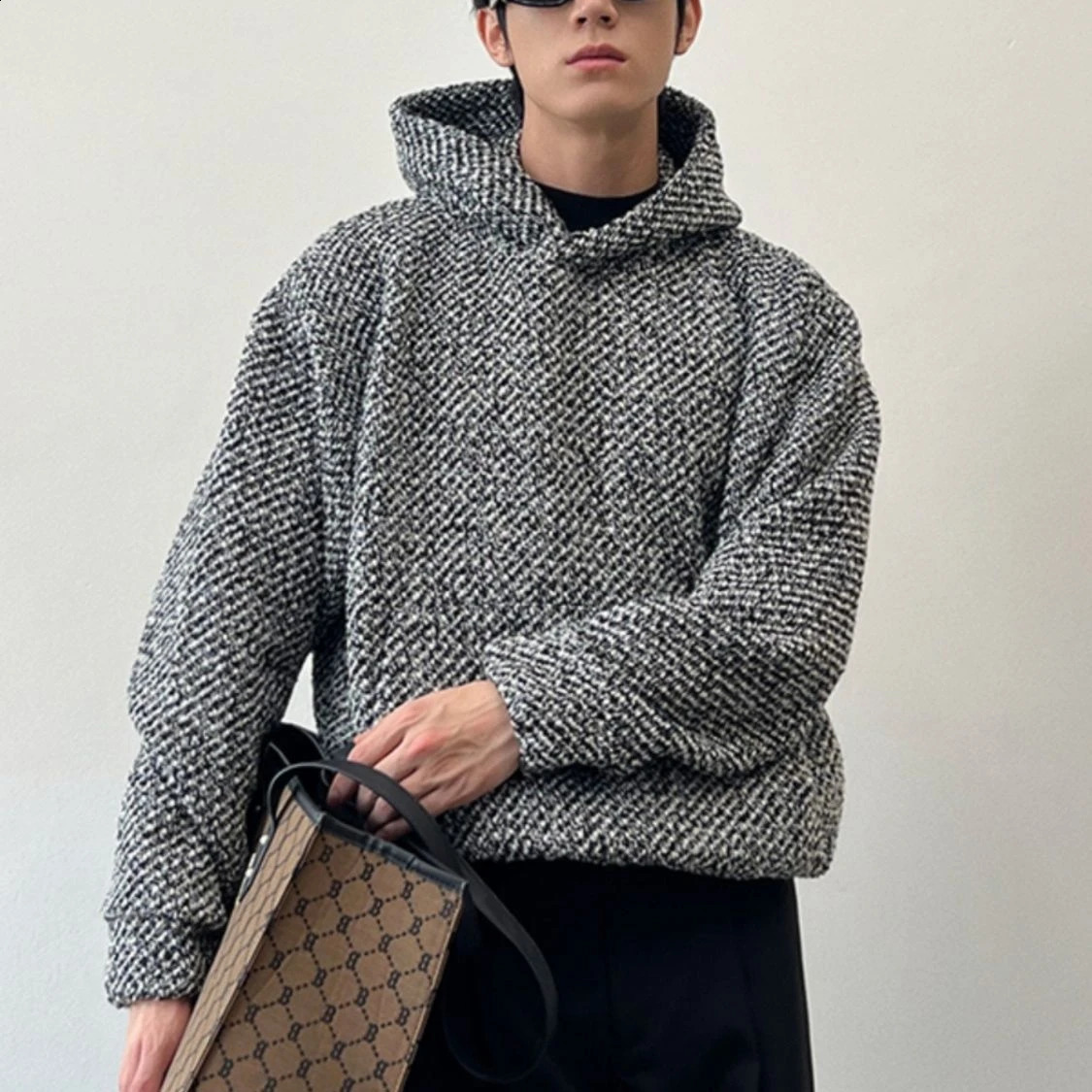 American Retro Hiphop Hooded Sweatshirt for Men Coarse Knitted Hoodies Autumn and Winter Coat Couple Streetwear 250814