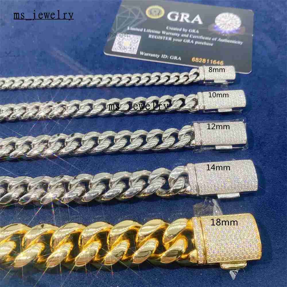 Foruixi Men Crystal Necklace 18k Gold Plated Stainless Steel Chain Cuban Moissanite