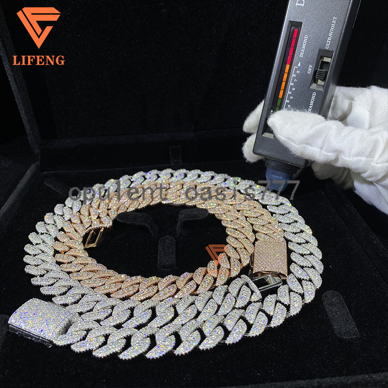 14mm Custom Moissanite Middle Big Diamond Hip Hop Cuban Link Chain Iced Out Hip Hop Fine Jewelry Necklace for Women Cuban Chain