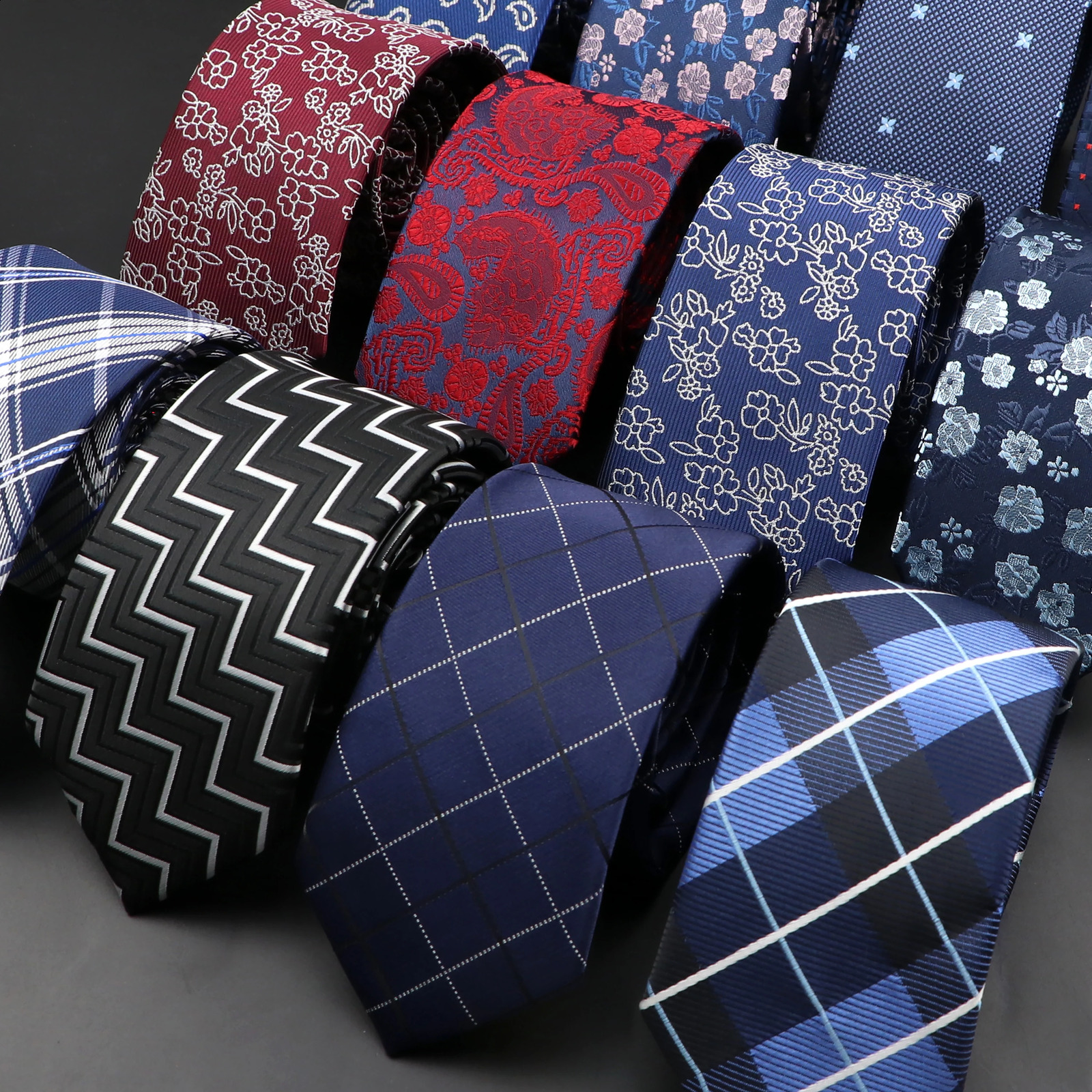 Men Ties Solid Color Stripe Print Floral 6cm Jacquard Business Neckties Narrow Skinny Tie Wedding Prom Daily Wear Accessory 250815