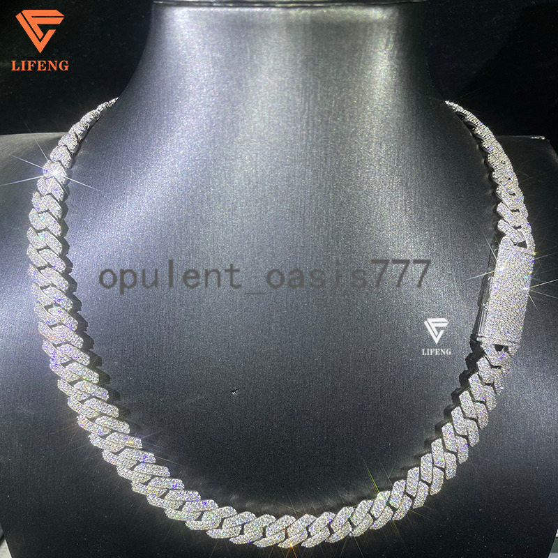 Custom 12mm-20mm 925 Sterling Silver VVS Moissanite Diamond Heavy Iced Cuban Link Chain Necklace Tight Design for Men Hip Hop