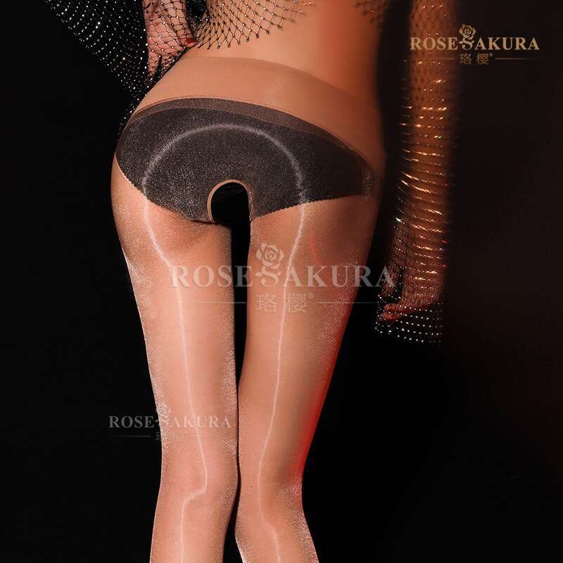 Rosesakura Oil Flash Series Shiny Smooth Black Stockings 360 Seamless Sexy Open Crotch Pantyhose Thin 8274-image-1071510314