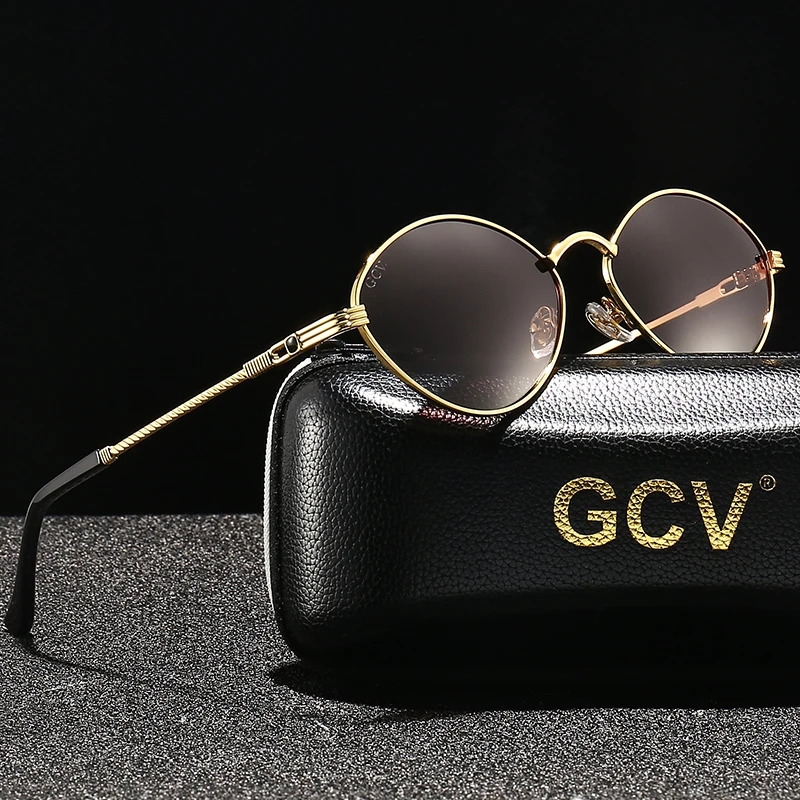 GCV Cat Eye en forme d'olive Men d'alliage avec des lunettes de soleil polarisées UV400 Vision nocturne Goggles Vintage rétro Punk Unisexe 250807