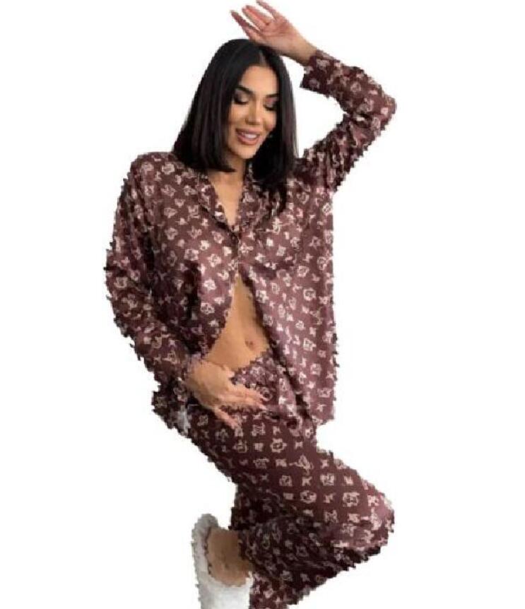 Spring Autumn Women Pajamas Set Long Sleeves Full Pants Pijama New ice Silk Sleepwear Leisure Loungewear Girls Nightwear with headband