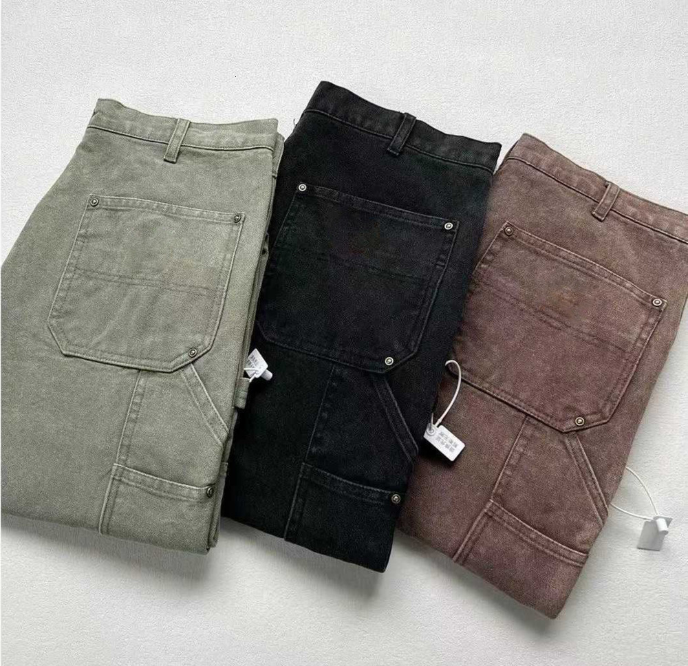2025 designer mens pants fashion brand washed to make old overalls knee cloth logging trousers fjhz