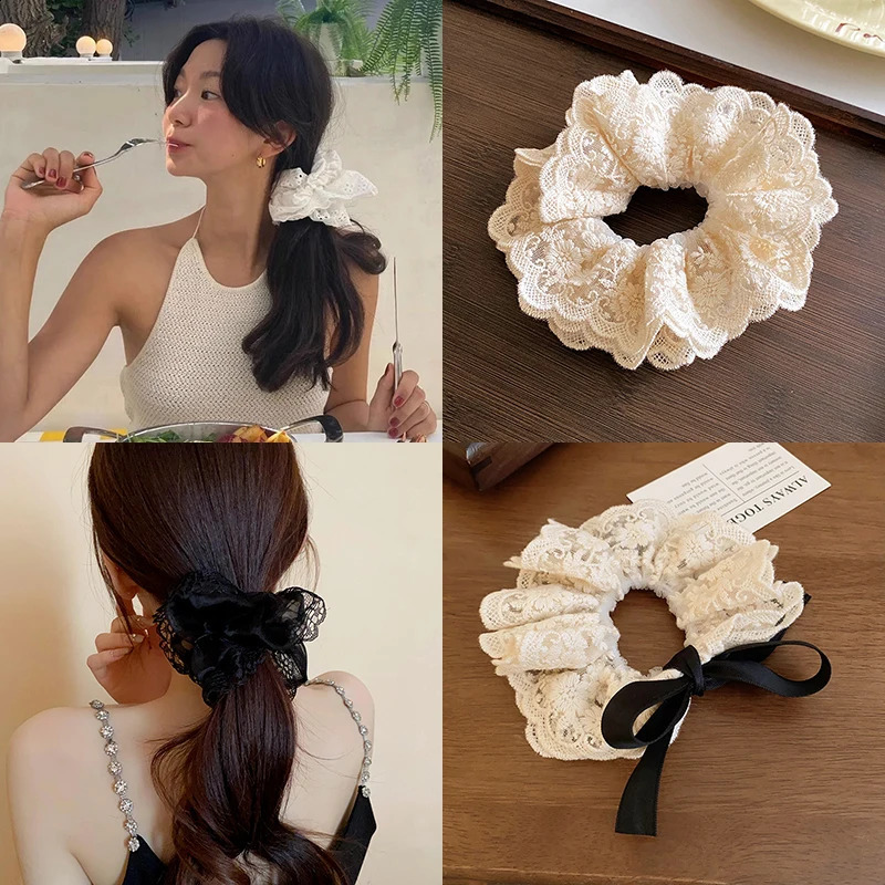 1/2 pcs blancs grandes bandes de cheveux élastiques de côlon en dentelle pour femmes fairycore sweet tempérament corde accessoires polyvalents en