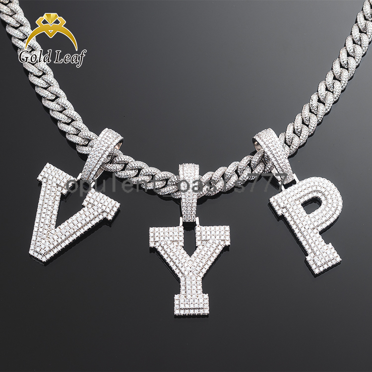 Custom Initial Letter Pendant VVS Moissanite Diamond 925 Sterling Silver Gold Plated Hiphop Jewelry Cuban Chain Men