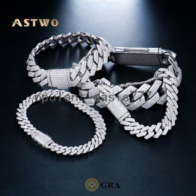 Hip Hop Moissanite Cuban Link Necklace 925 Silver Iced Out Chain for Men Jewelry Manufacturer Supply Moissanite Chain