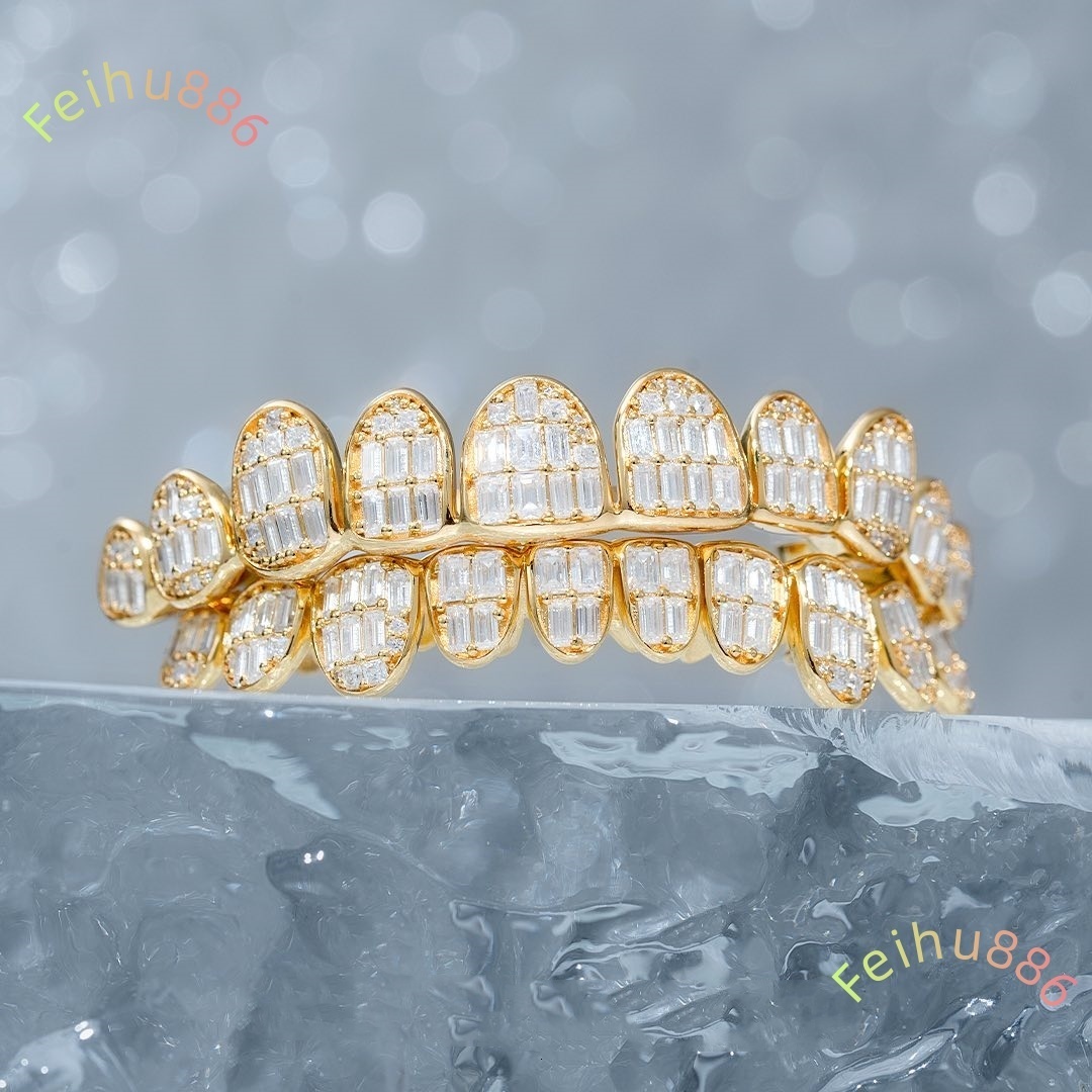 VVS Baguette Diamond Pass Tester Hiphop Grillz Teeth 925 Sterling Silver Iced Out Sparkling Moissanite Grillz