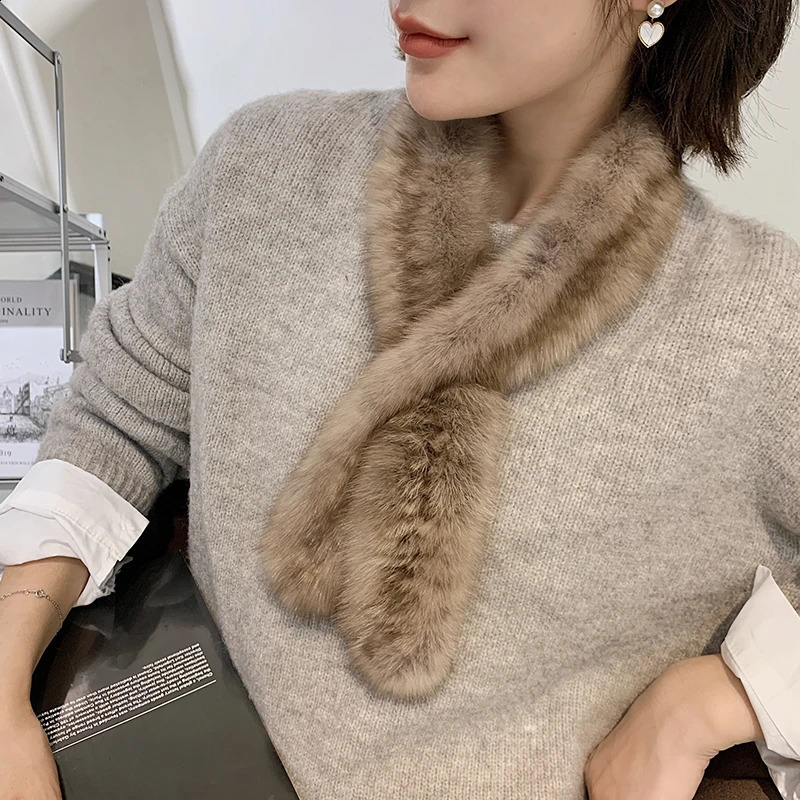 Highend Quality Womens 100% Real Sable Fur Knitted Scarf Natural Mink Fur Scarves Lady Fashion Winter Wraps Neck warmer 250812