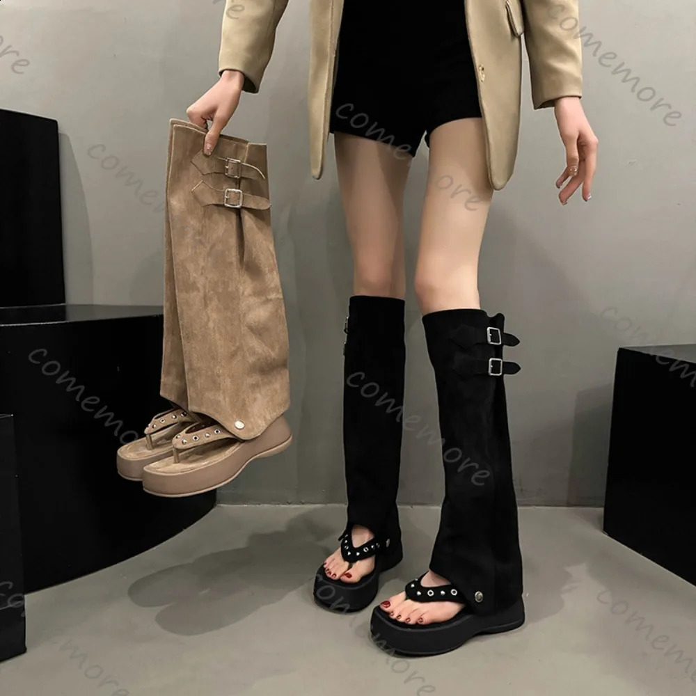 Comemore Bottes de sandale pour femmes mode Summer Deux portes d'usure Boots Boots femelles épaisses tongs tongs sandales creuses botas 250815