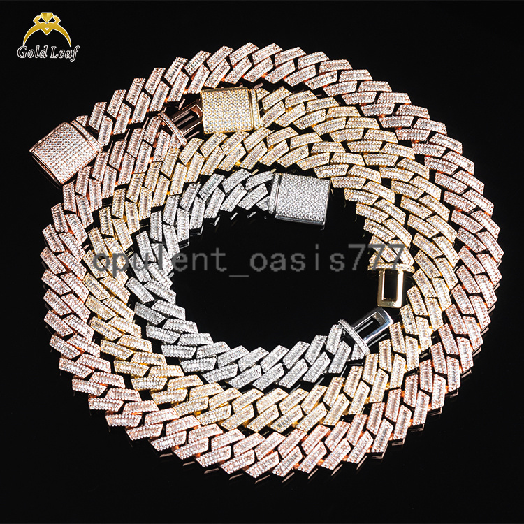 Hip Hop Jewelry Moissanite Necklace Men D Color VVS Moissanite Chain Gold Plated Cuban Mossanite Link Cuban Moissanite Chain