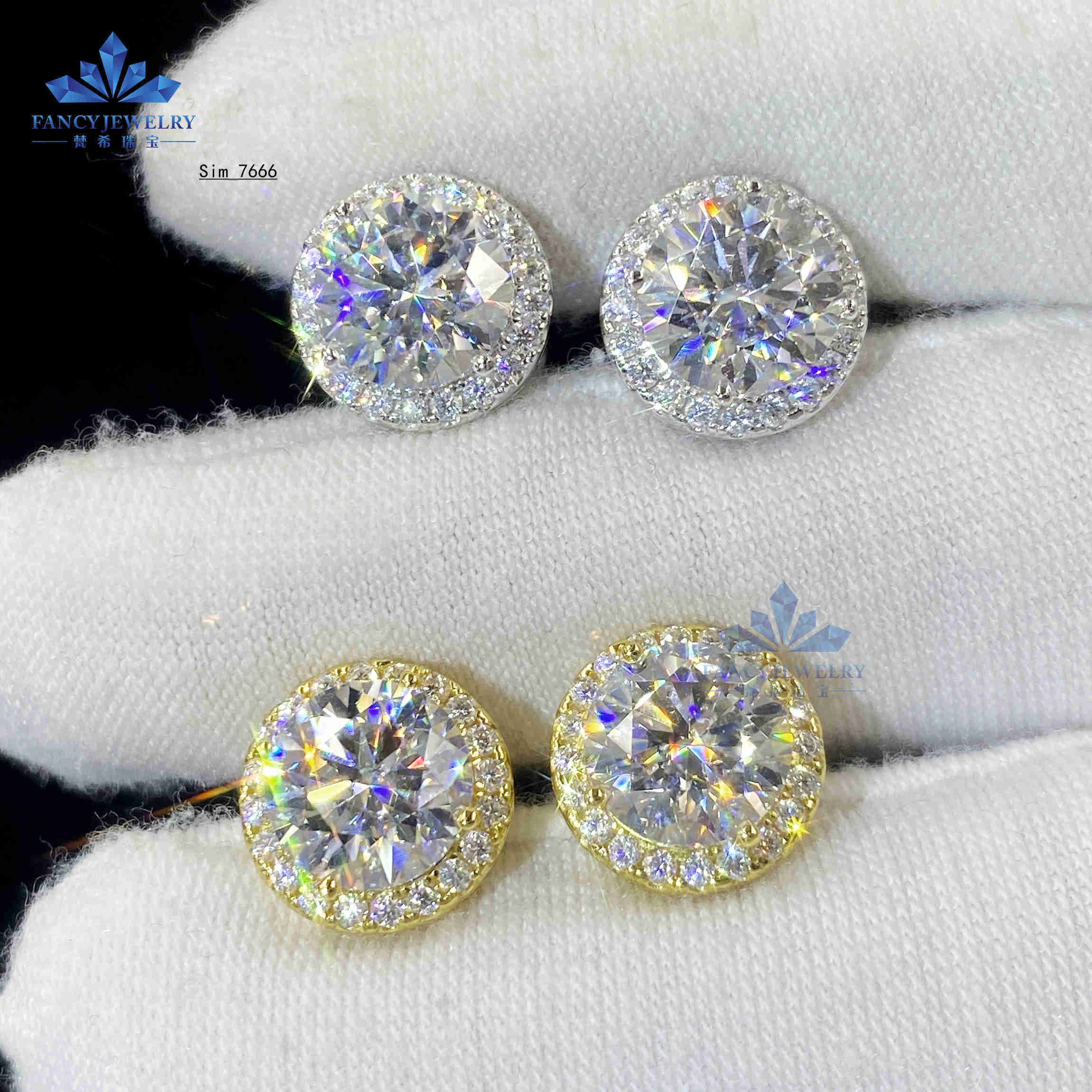Hot Selling 1ct 2ct Diamond Earrings Trendy Fine Jewelry Round Moissanite Ear Stud Silver 925 18k Gold Plated Earrings Unisex