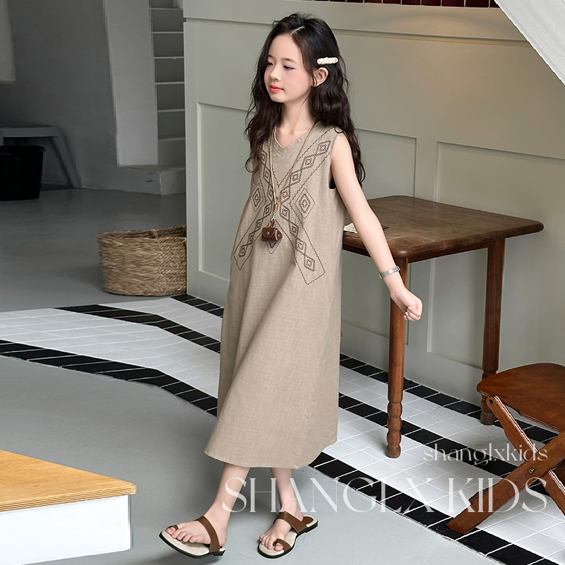 D208 Girls&#039; big beautiful skirt embroidered dress 2025 new children&#039;s girl summer dress Korean style beautiful and stylish-image-1071526743