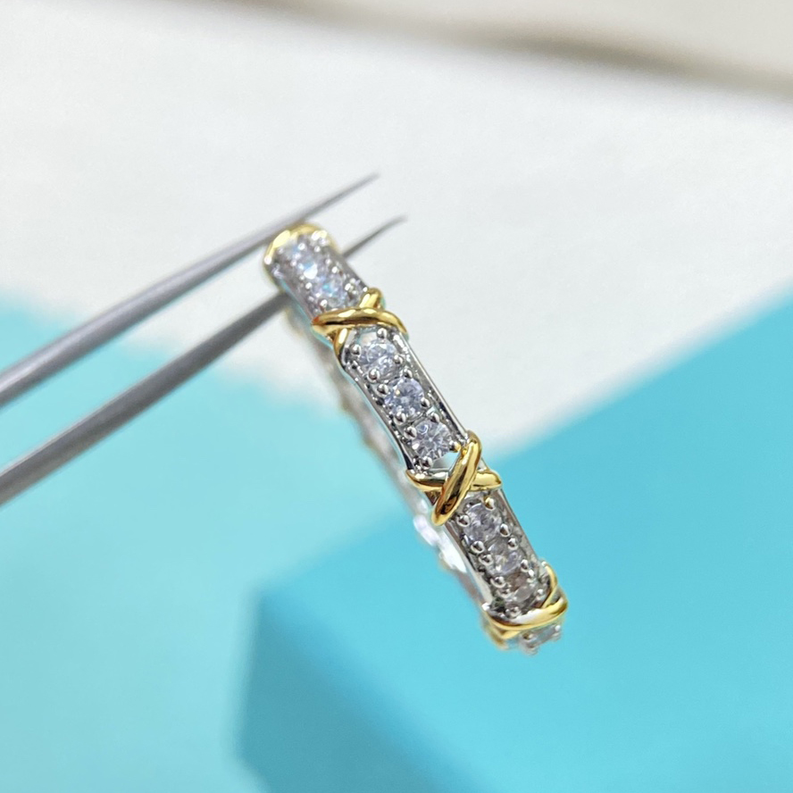 Designer couple ring with crystal inlay size 678 TOP Materials 925 silver Gold plated 18 K European size jewelry with box 040