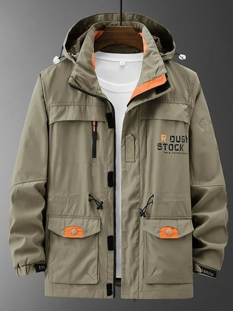 Outdoor Hooded Jacket Windproof Mens Casual Coat Cargo Large Waterproof Windbreaker Jackets Coats 250814