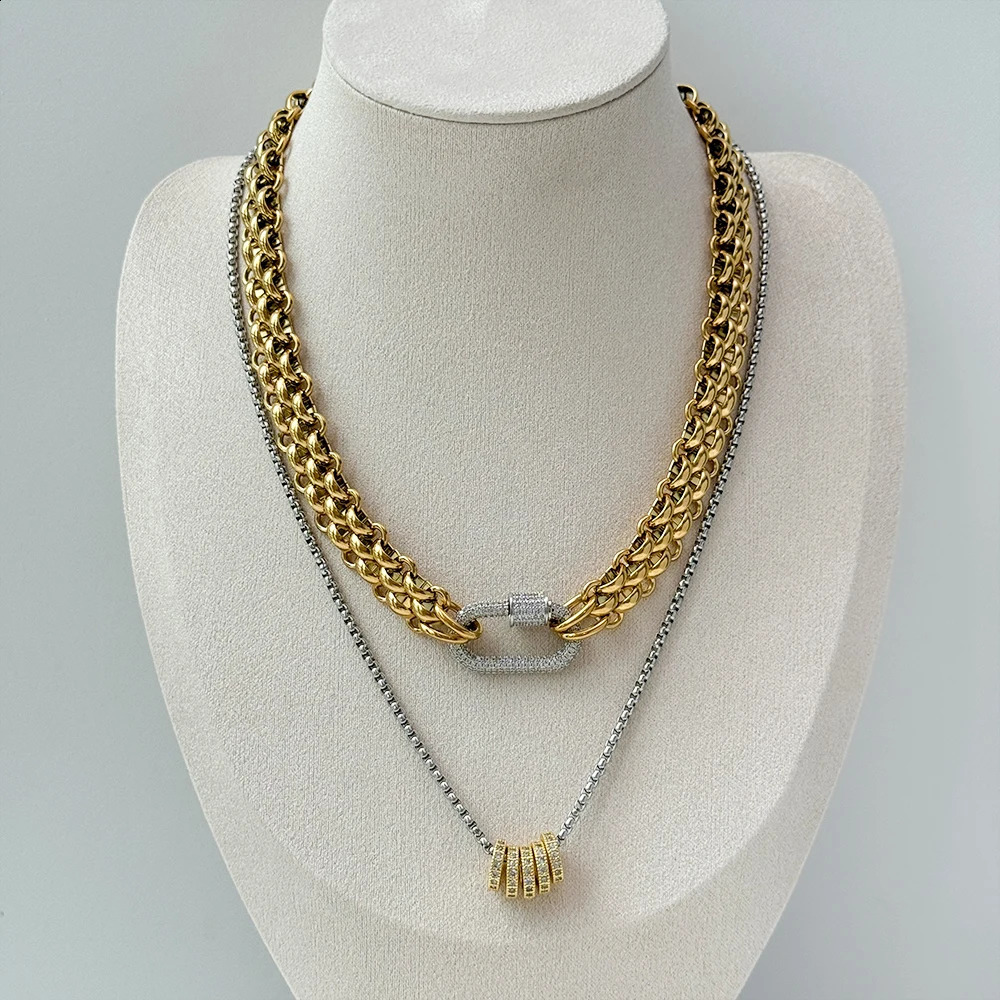 Waterproof 18k Gold Plated Stainless Steel Hypoallergenicity Three Layer Braided Chain Zircon Clasp Necklace YF3811 250812