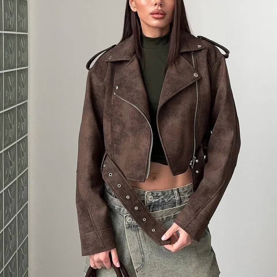 Bsktraf automne et hiver de nouveaux vêtements pour femmes revers rétro à manches longues à manches longues à manches longues avec une veste à ta