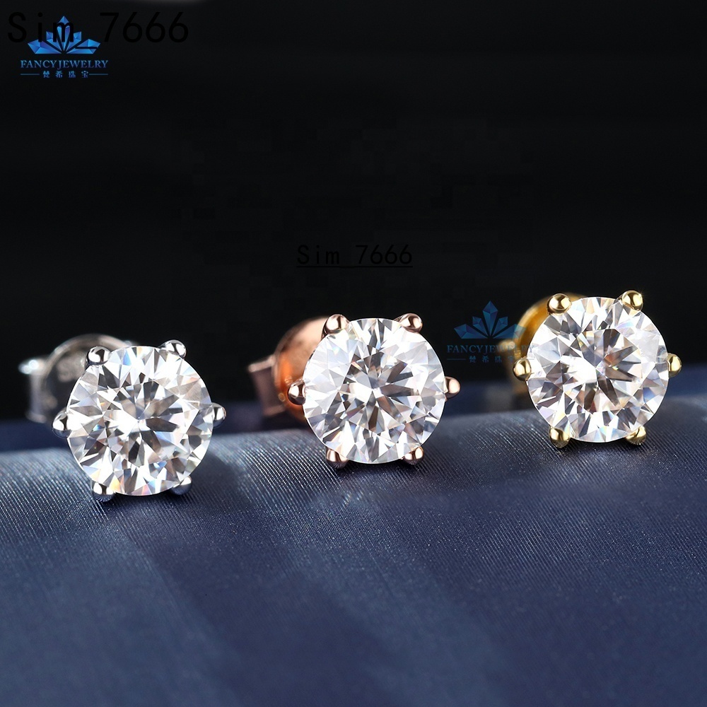 Wholesale Factory Price 10K 14K Solid Real Gold Vvs 1ct 2ct GRA Moissanite Diamond Stud Earrings for Women Men