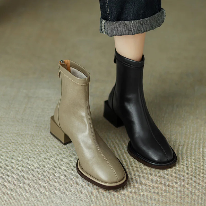 Comemore Ankle Boots for Women Fashion Square Head Solid Color Versatile Ladies Shoes High Heels Womens Outwear Short Botas 250815