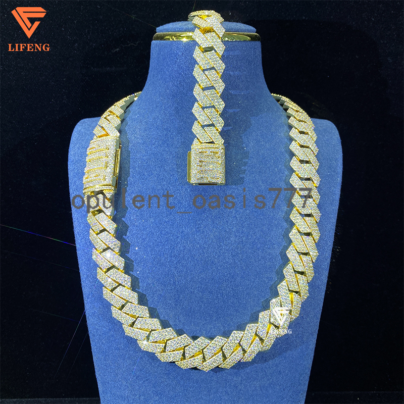 Custom Name Gold Plated 925 Sterling Silver Cuban Link Chain Iced Out Moissanite Diamond Cuban Charm Necklace Fine Jewelry Men