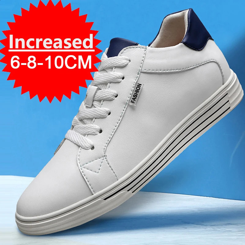 Fashion Chaussures d'ascenseur en cuir authentique pour hommes 6 cm Hauteur invisible Augmentation des baskets blanches Chaussures décontractées