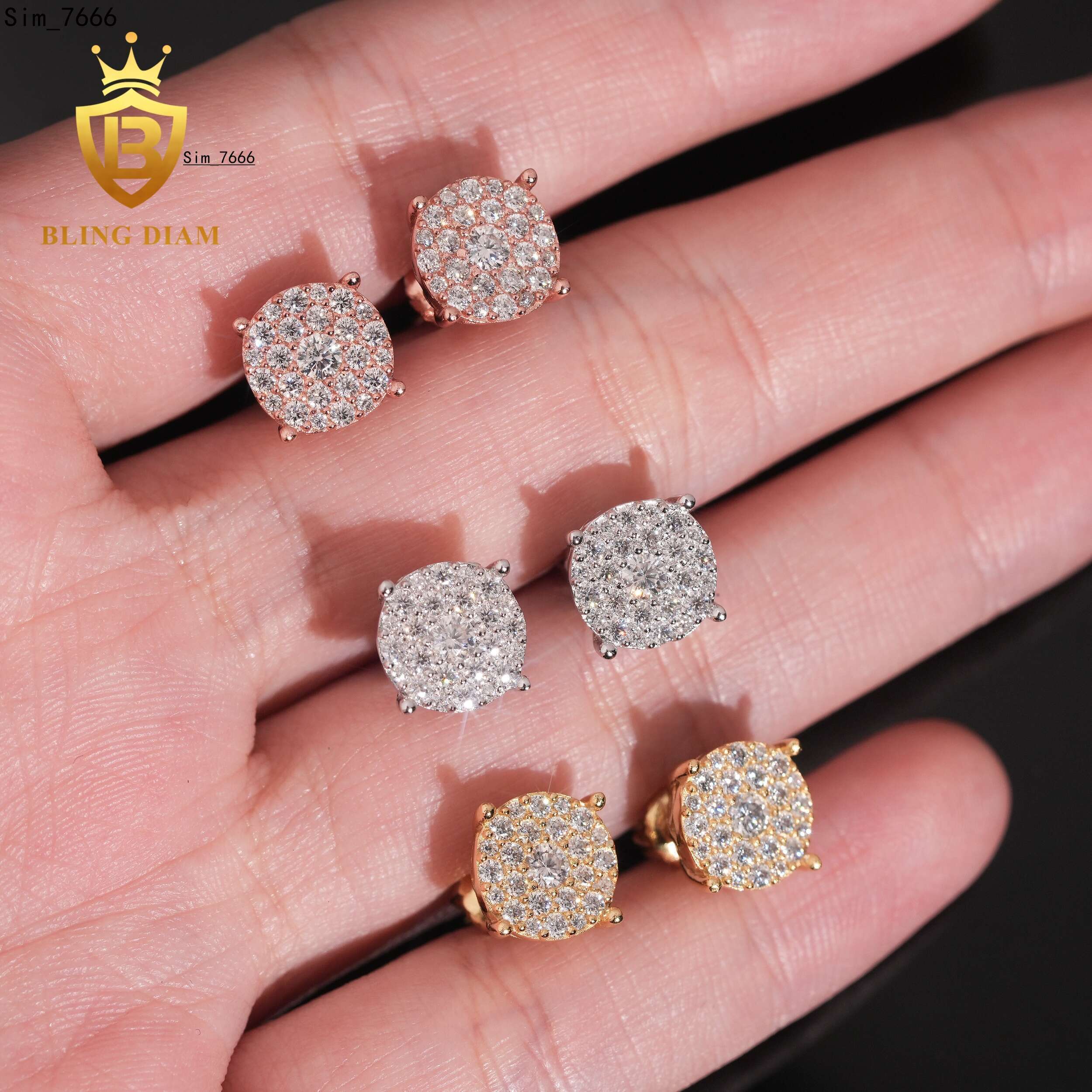 Hot Sale 8.8mm VVS1 Iced Out Moissanite Diamond Earrings 925 Sterling Silver Stud Earrings Fashion Moissanite Hip Hop Earring