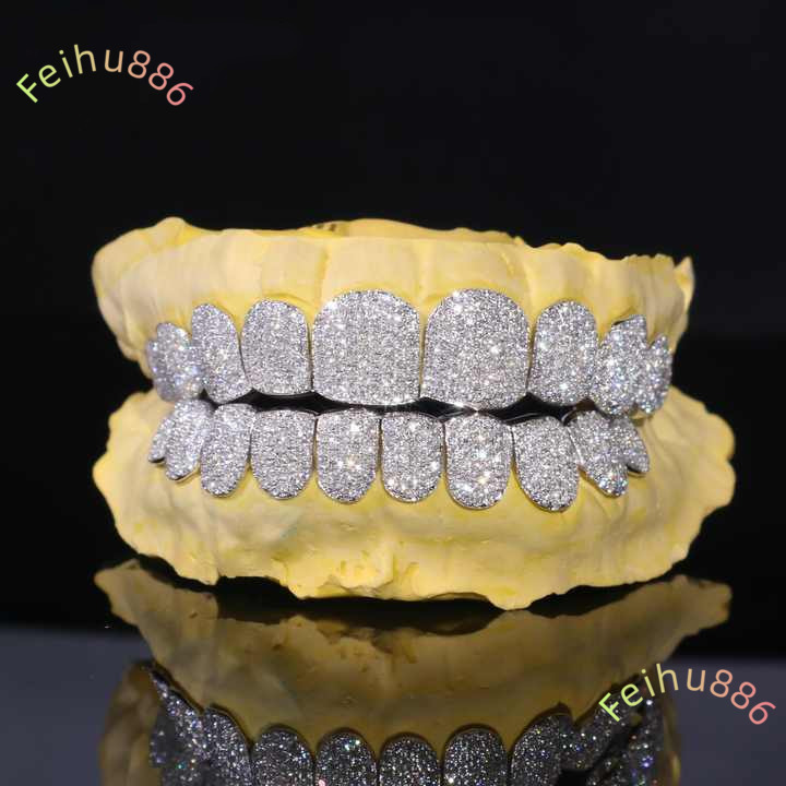 Premium Hip Hop Grillz Custom Teeth Jewelry with VVS Moissanite Iced Out Design 925 Silver Micro Pave Diamond Fashion Design