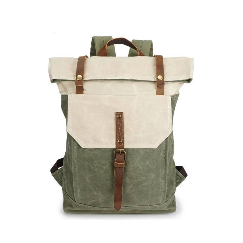 Vintage Oil Wax Canvas Backpack Men's Waterproof Travel Laptop Leather Women's School Bag Rucksack Mochila high-quality