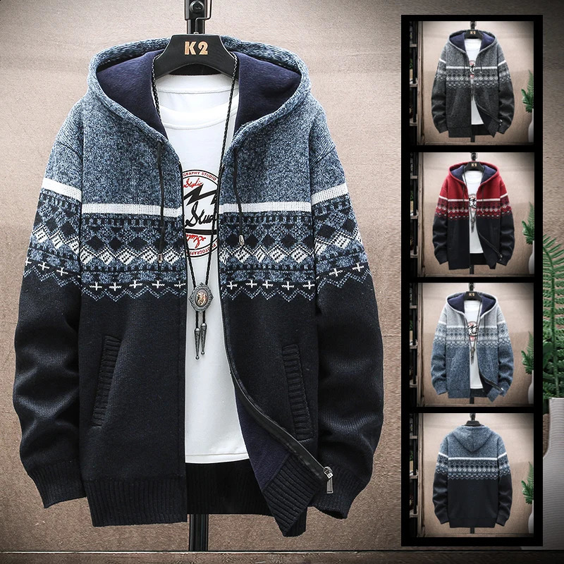 Hommes épaissis du pull en toison cardigan cardigan chair d'hiver pulls mode Stripe Stripe Stand Collar veste Y2K Vêtements 250813