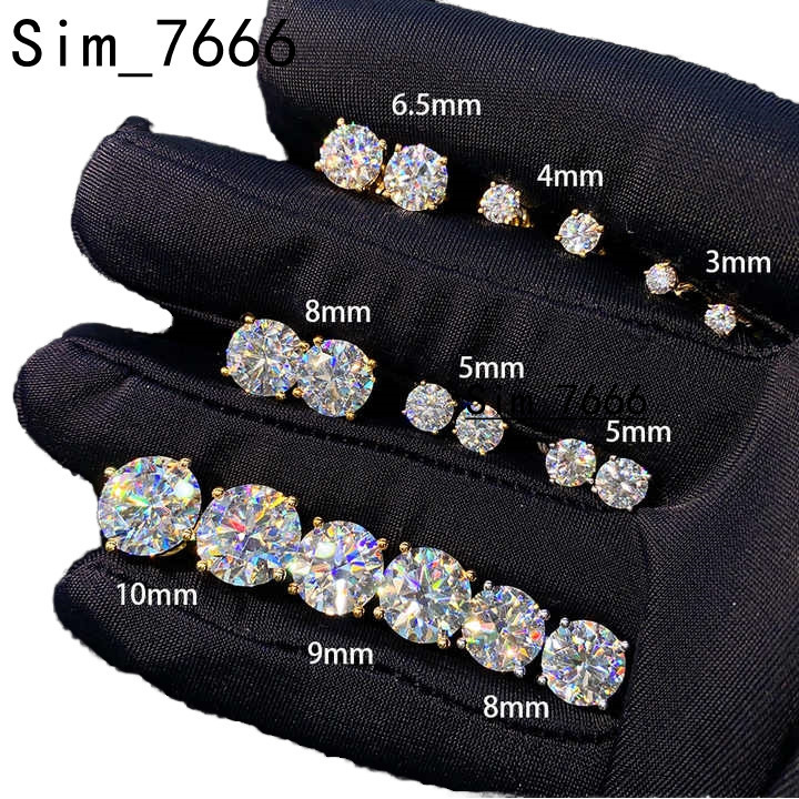 Pass Diamond Tester 925 Moissanite Stud Earrings Push Back Stud Moissanite Earring Gold Solid 5mm 6.5mm 8mm Silver Jewelry Round