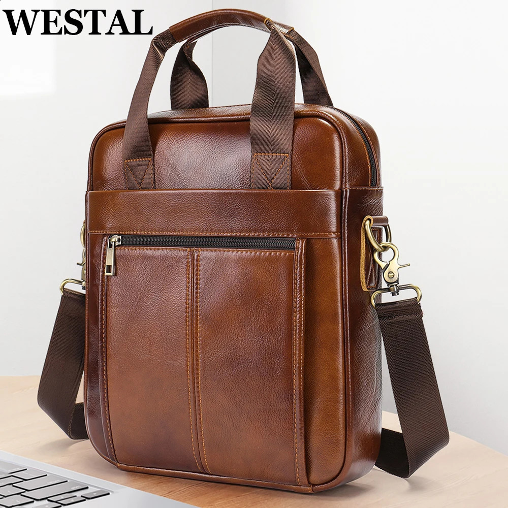 WESTAL Mens Shoulder Bags Genuine Leather Crossbody Messenger Bag For 13.3 Inch Laptop Briefcase Leather Man Handbags 8577 250814
