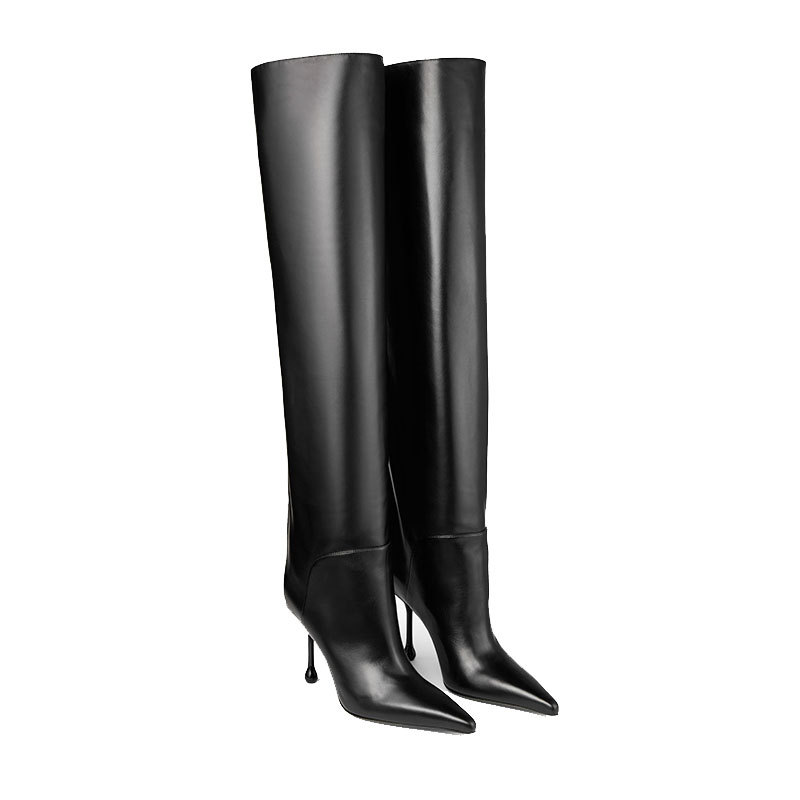 Chaussures pour femmes de la créatrice de luxe en daim stiletto sur les bottes du genou