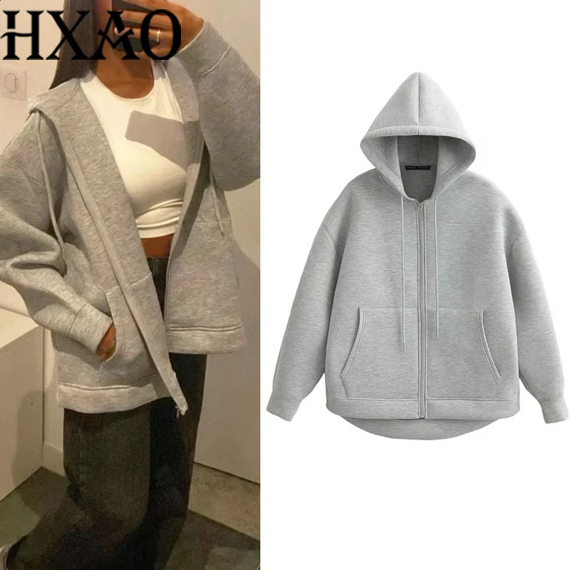 HXAO Grey Womens Outerwears Bomber Varsity Jacket Coat 2024 Spring Autumn Ladies Fashion Casual Long Sleeve Black Jackets 250808