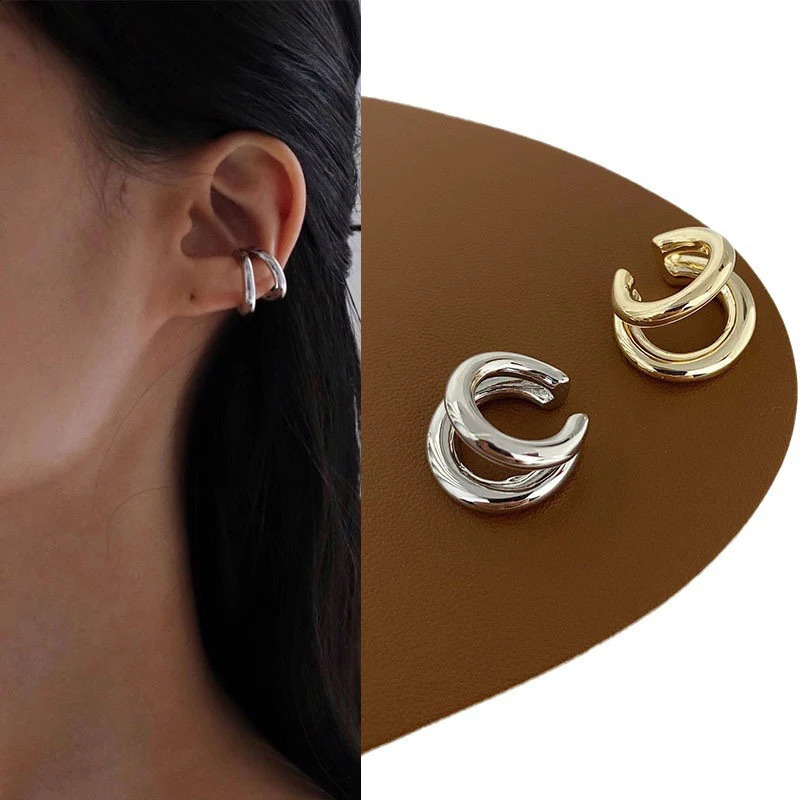 Piercing Earcuff Double Circle Oreau Cuff Boucles d'oreilles pour femmes Hiphop Vintage Cuffs Accessoires Orectes Corée Fashio 250811